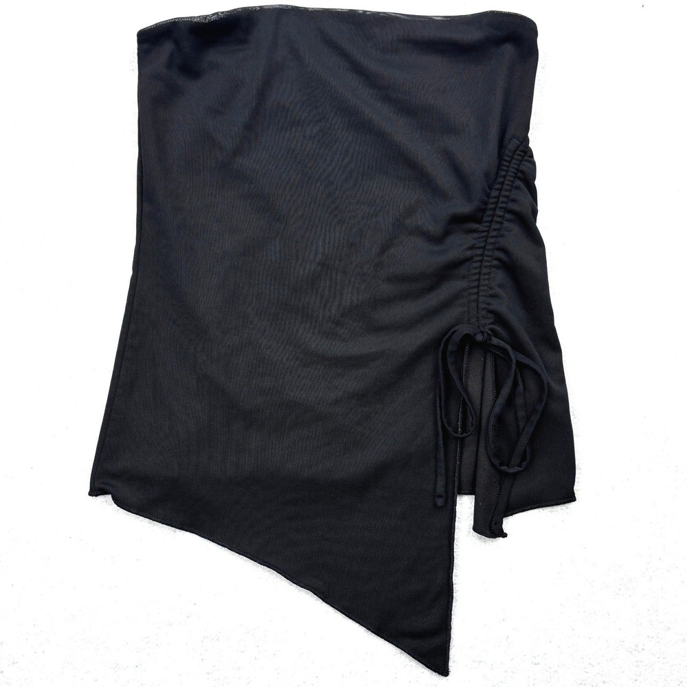Garage Womens XS Black Mesh Ruched Asymmetrical Hem Tube Top Strapless 100086615